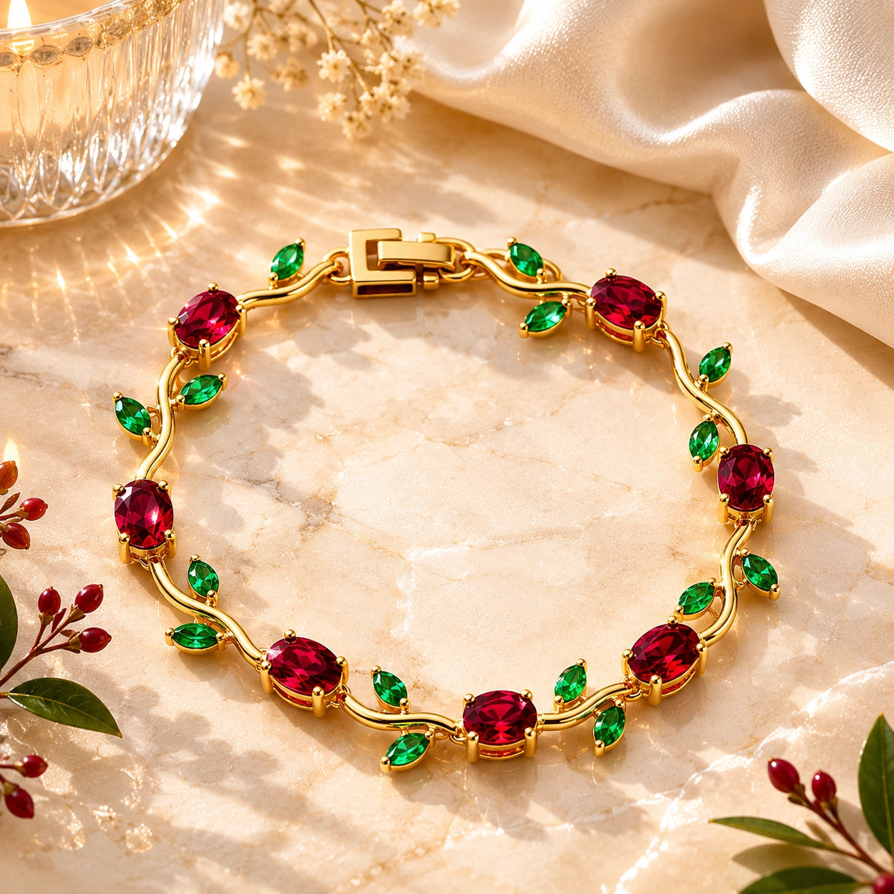 Ruby Emerald Tulip Bracelet