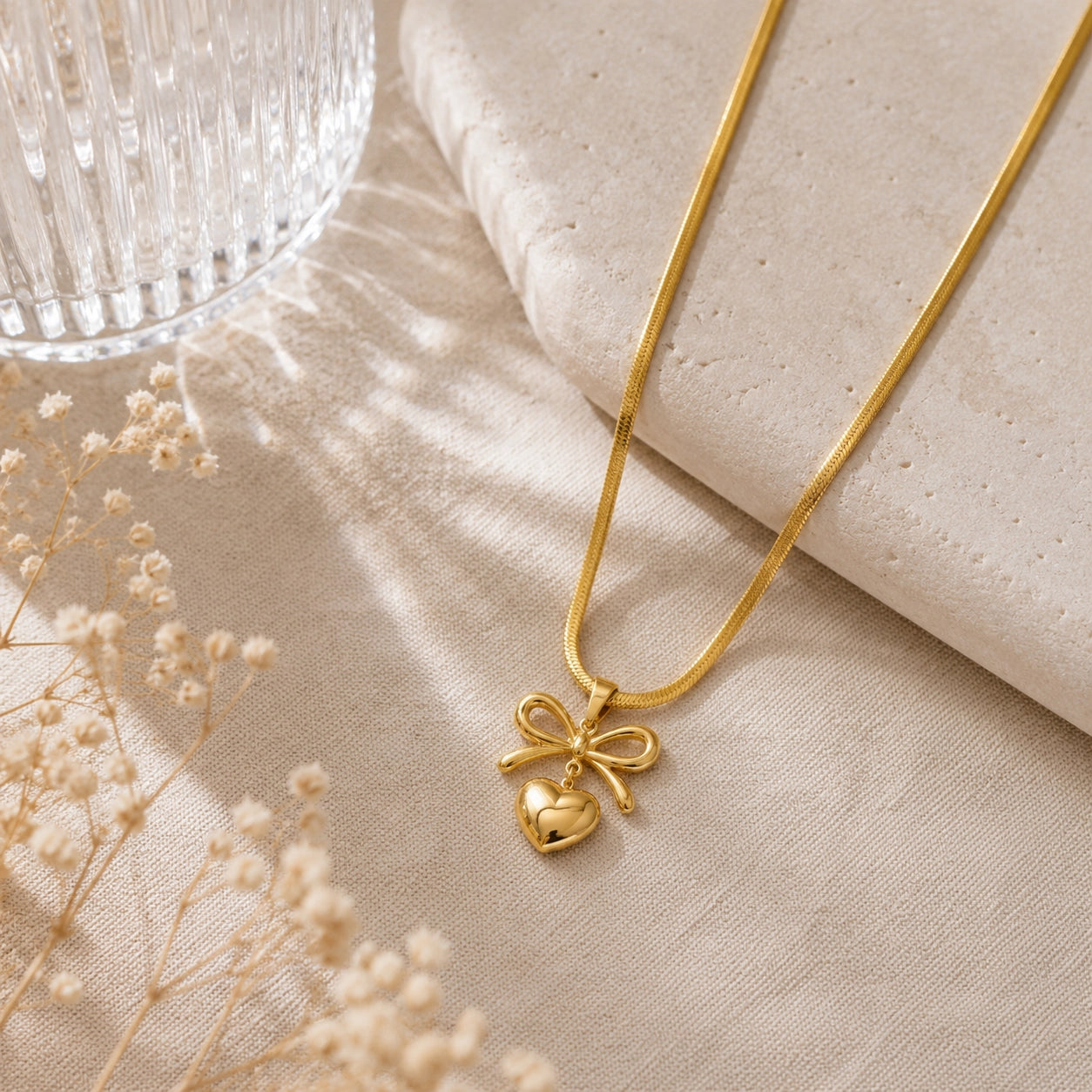 Bow and Heart Charm Pendant Necklace