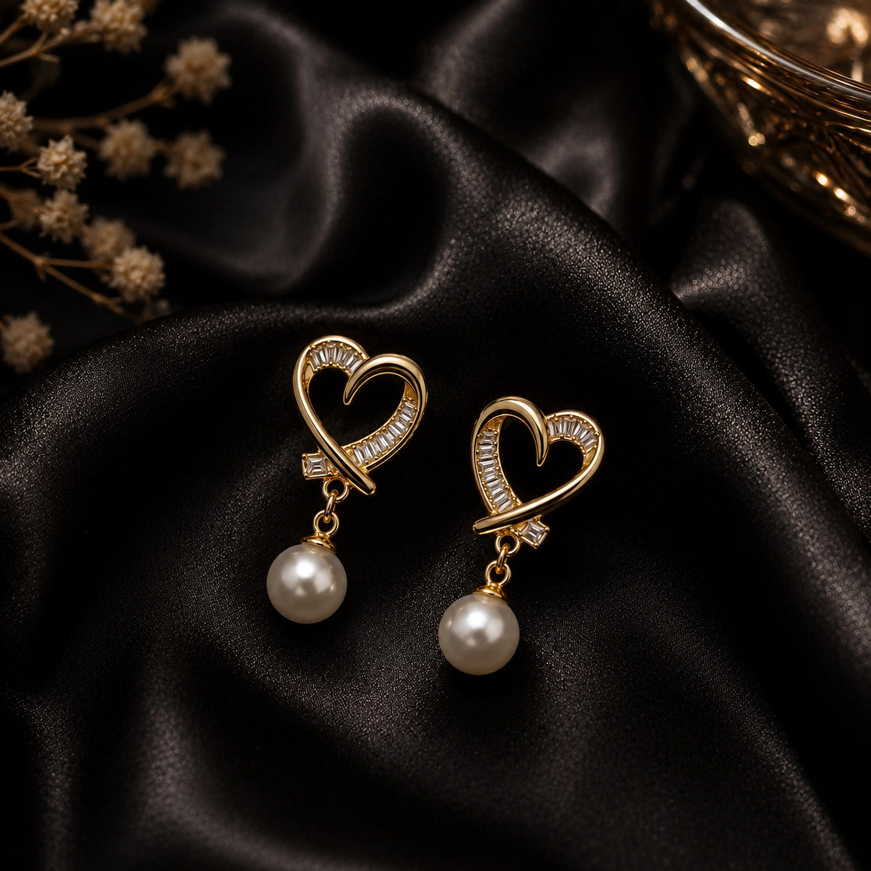 Heart Pearl Drop Earrings