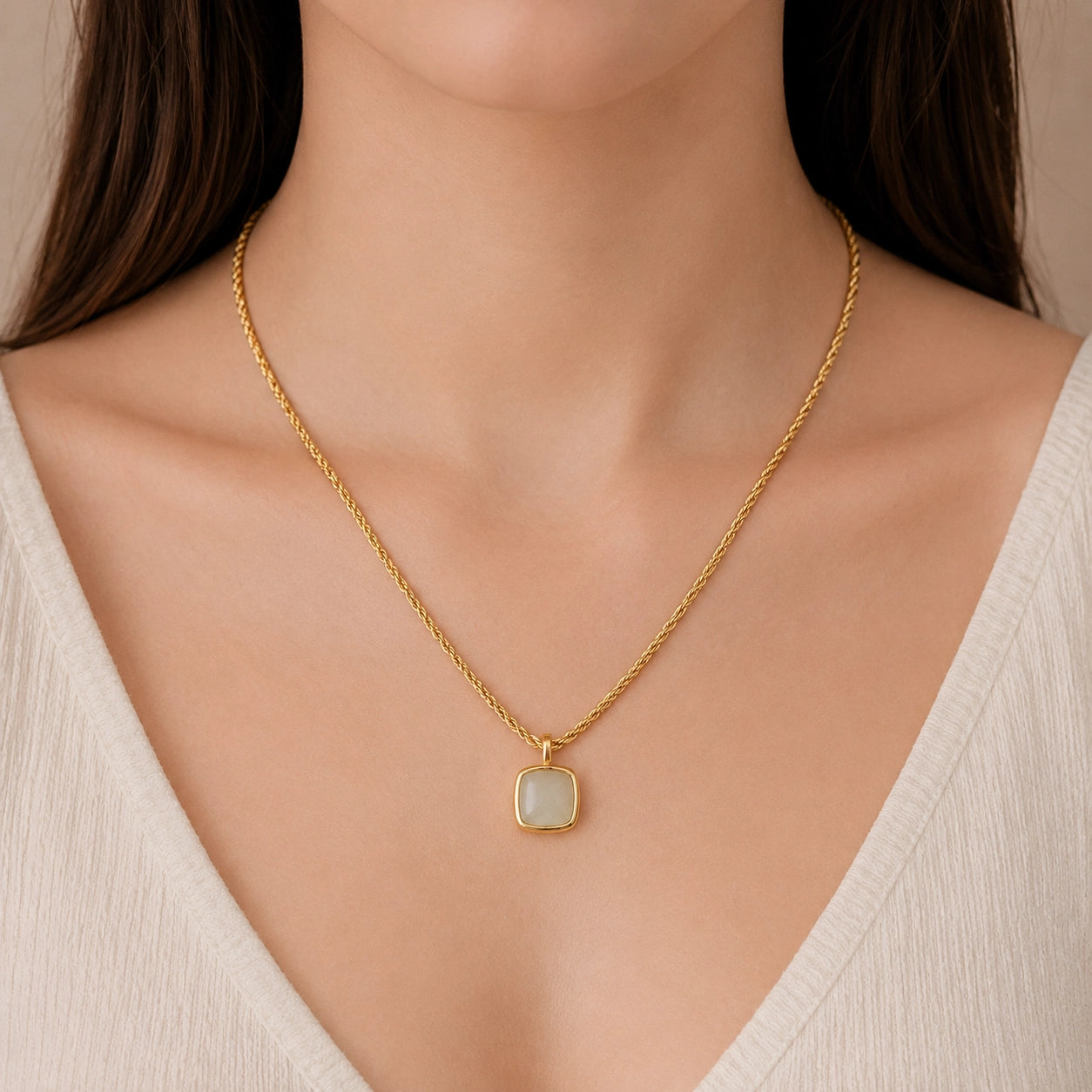 Moonstone Square Pendant Necklace
