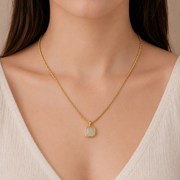 Moonstone Square Pendant Necklace