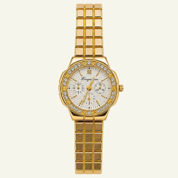 Gold Crystal Bezel Watch