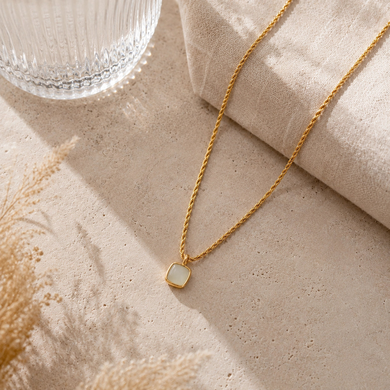 Moonstone Square Pendant Necklace