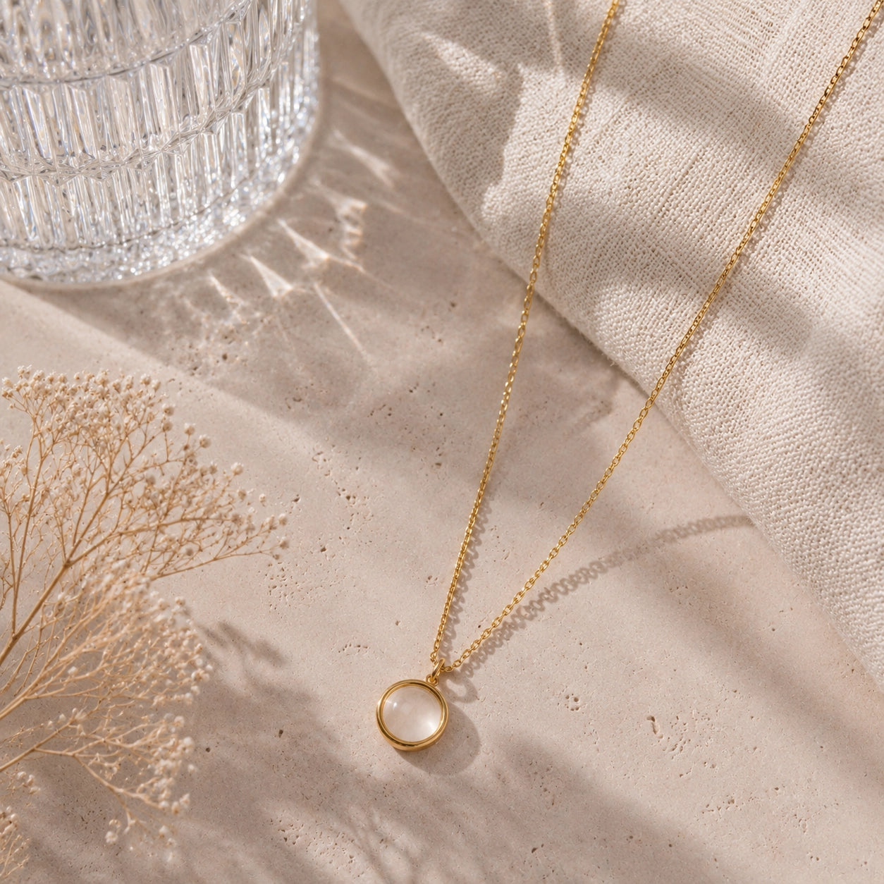 Moonstone Circle Pendant Necklace