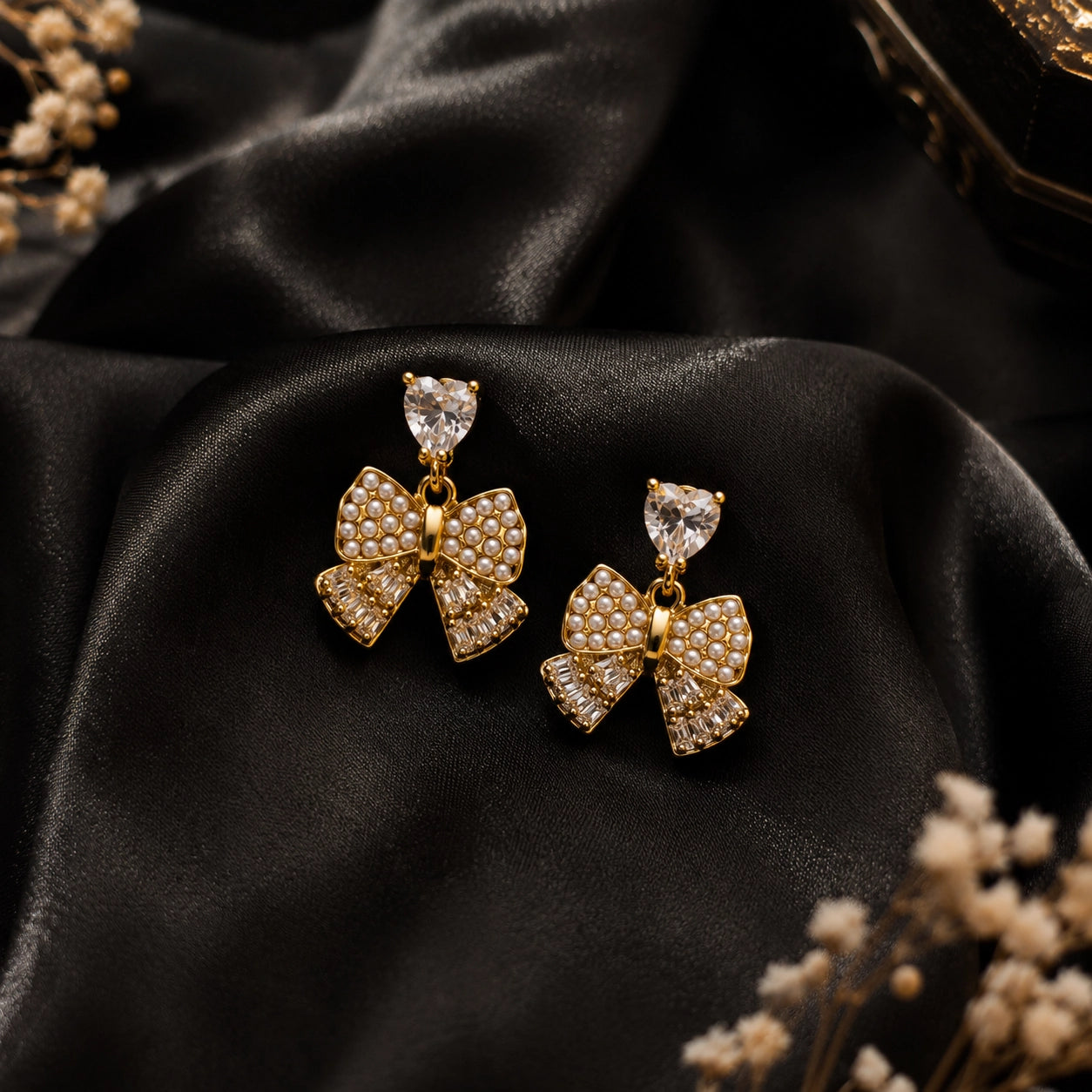 Pearl Bow Drop Earrings