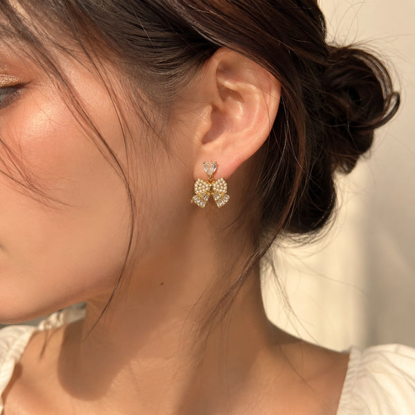 Pearl Bow Drop Earrings