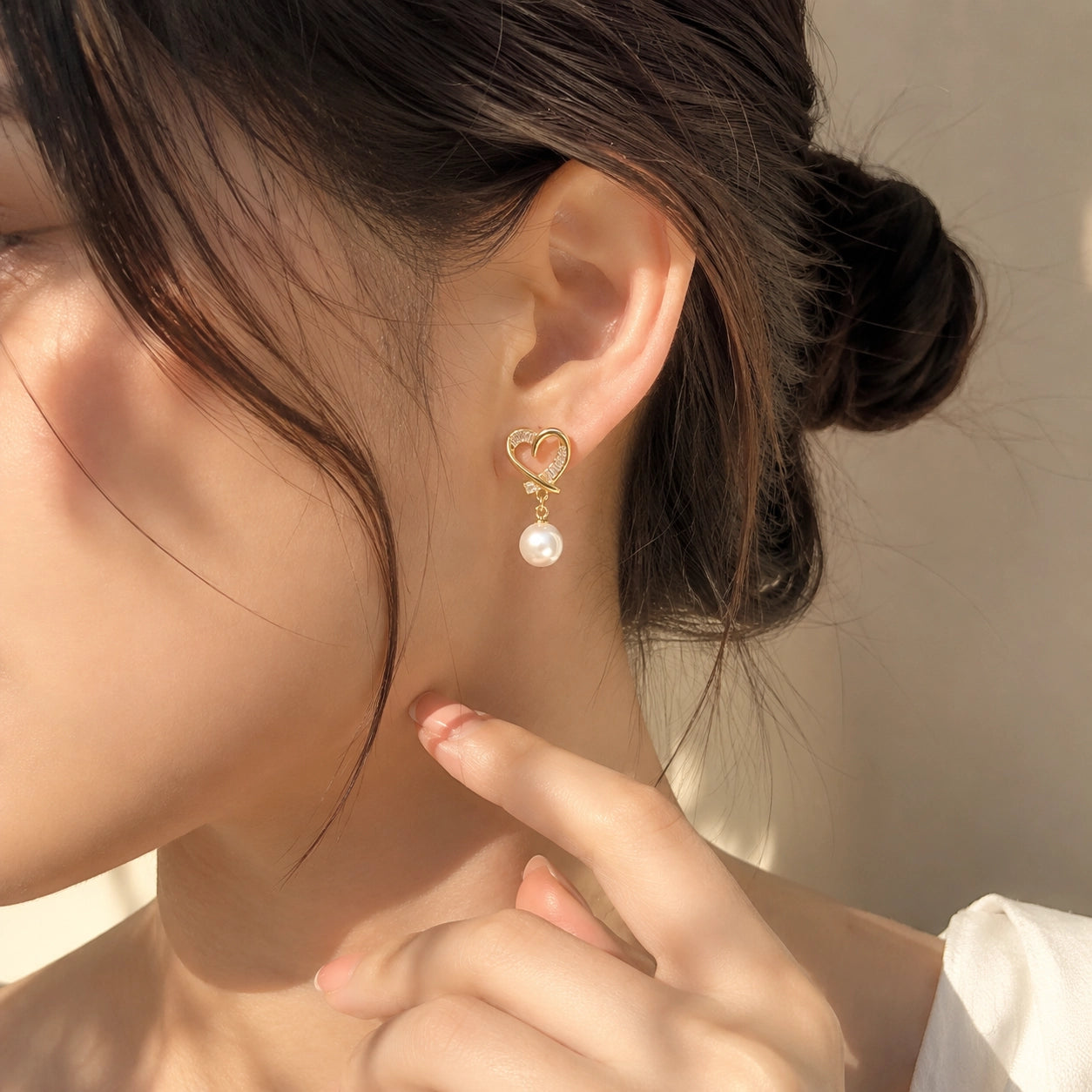 Heart Pearl Drop Earrings