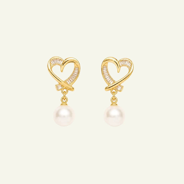 Heart Pearl Drop Earrings