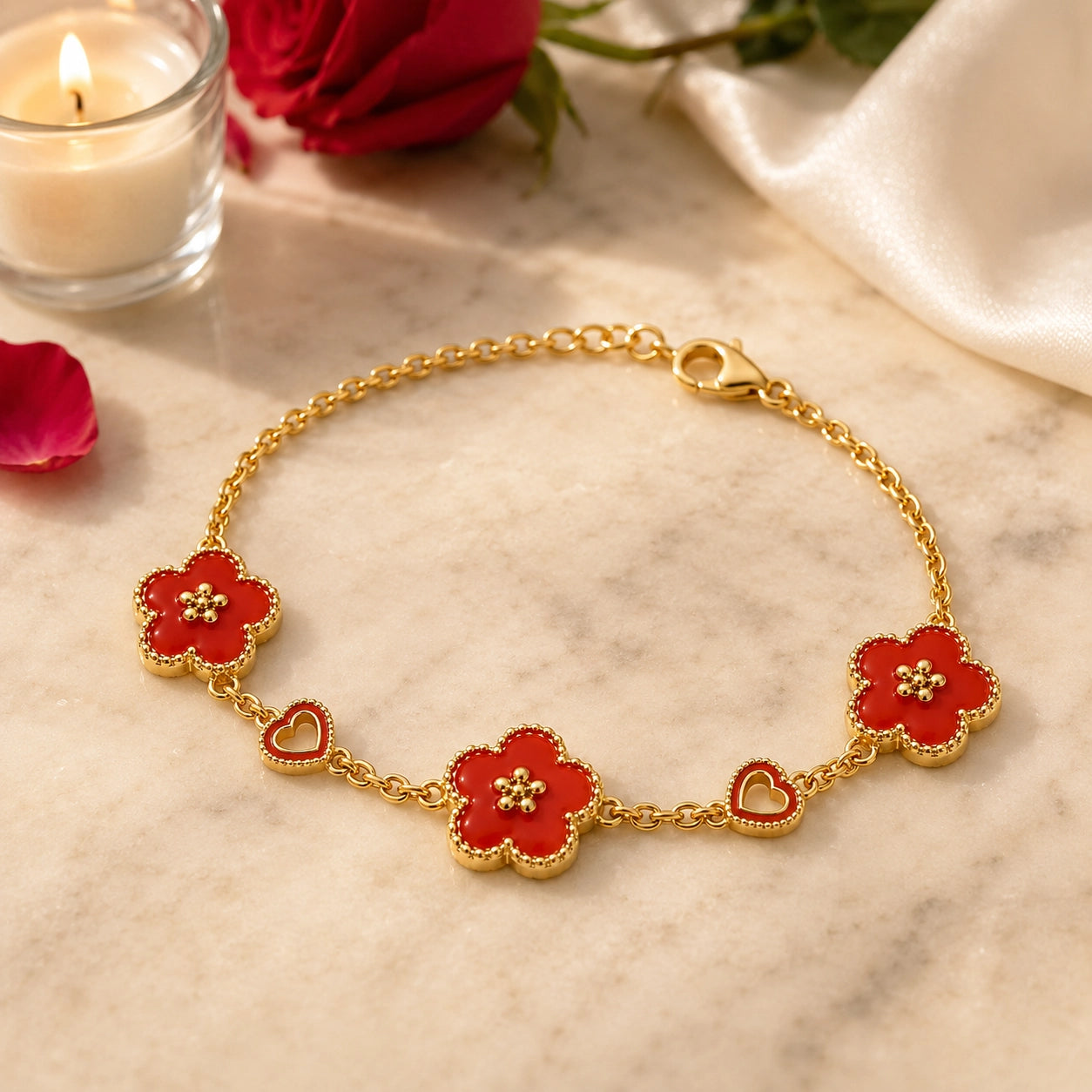 Red Clover & Heart Bracelet