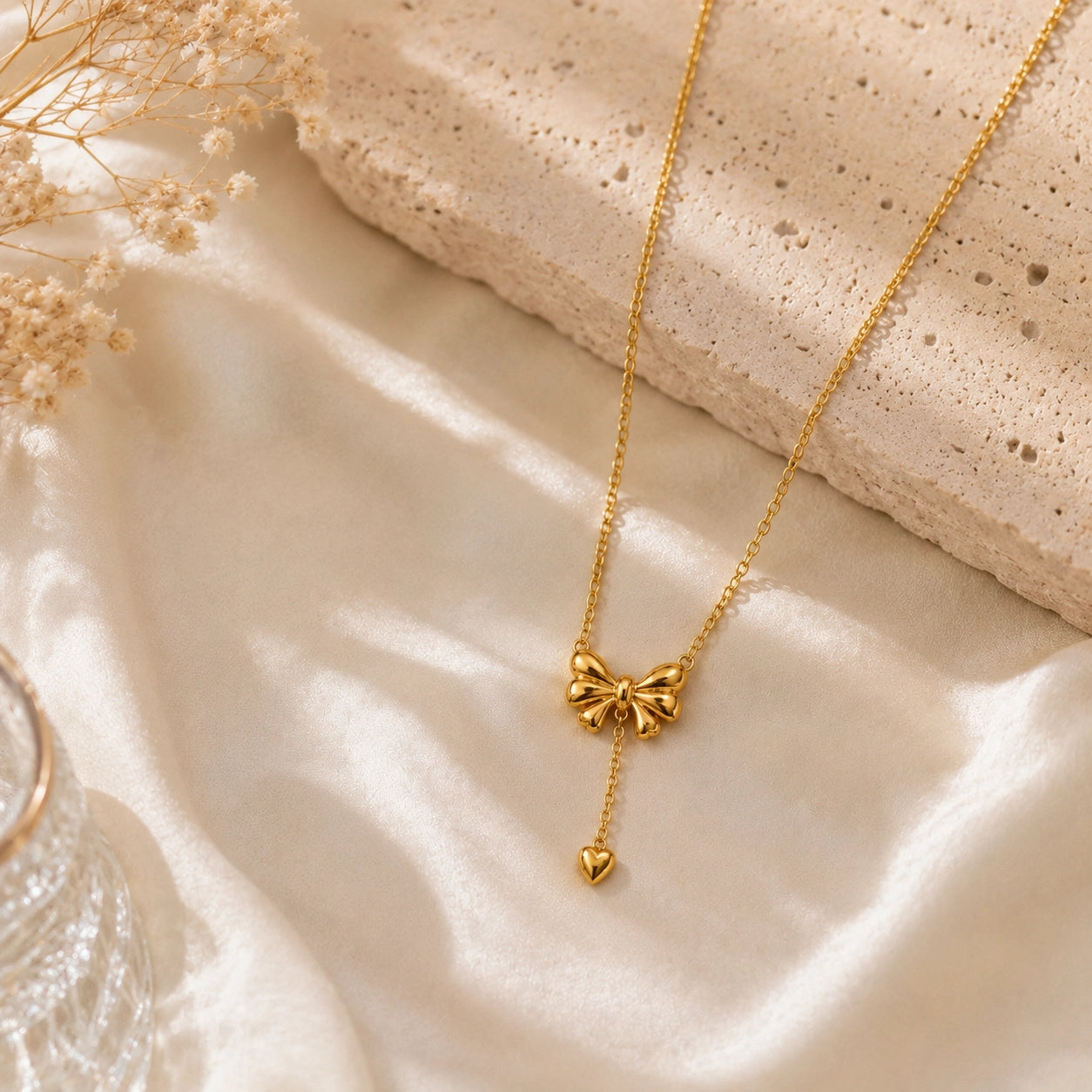 Bow Heart Drop Necklace