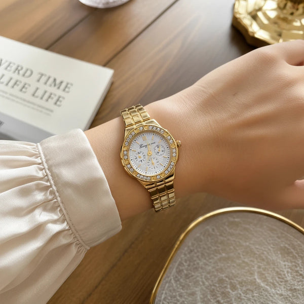Gold Crystal Bezel Watch