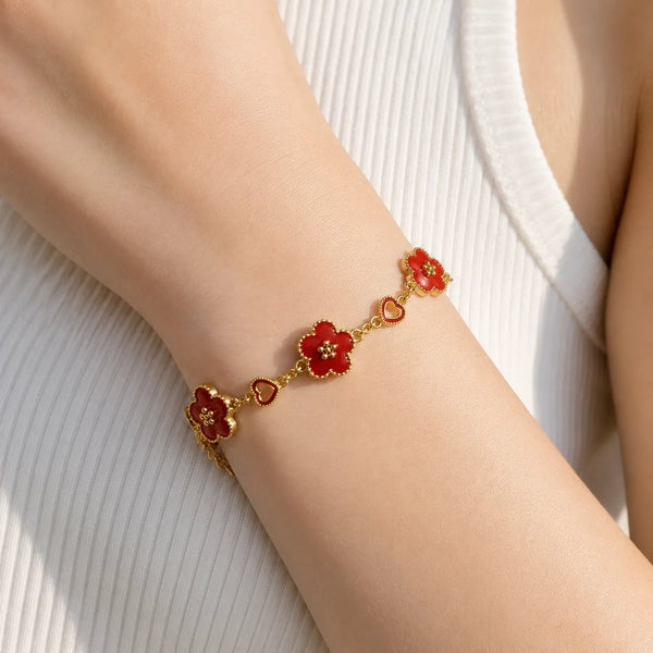 Red Clover & Heart Bracelet