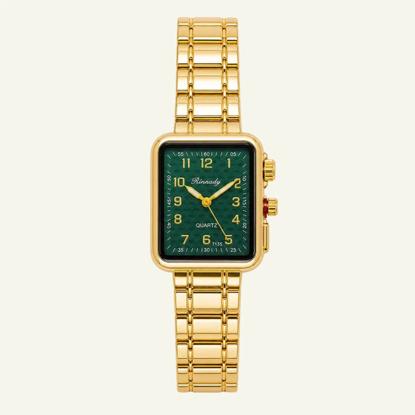 Gold Green Dial Square Watch