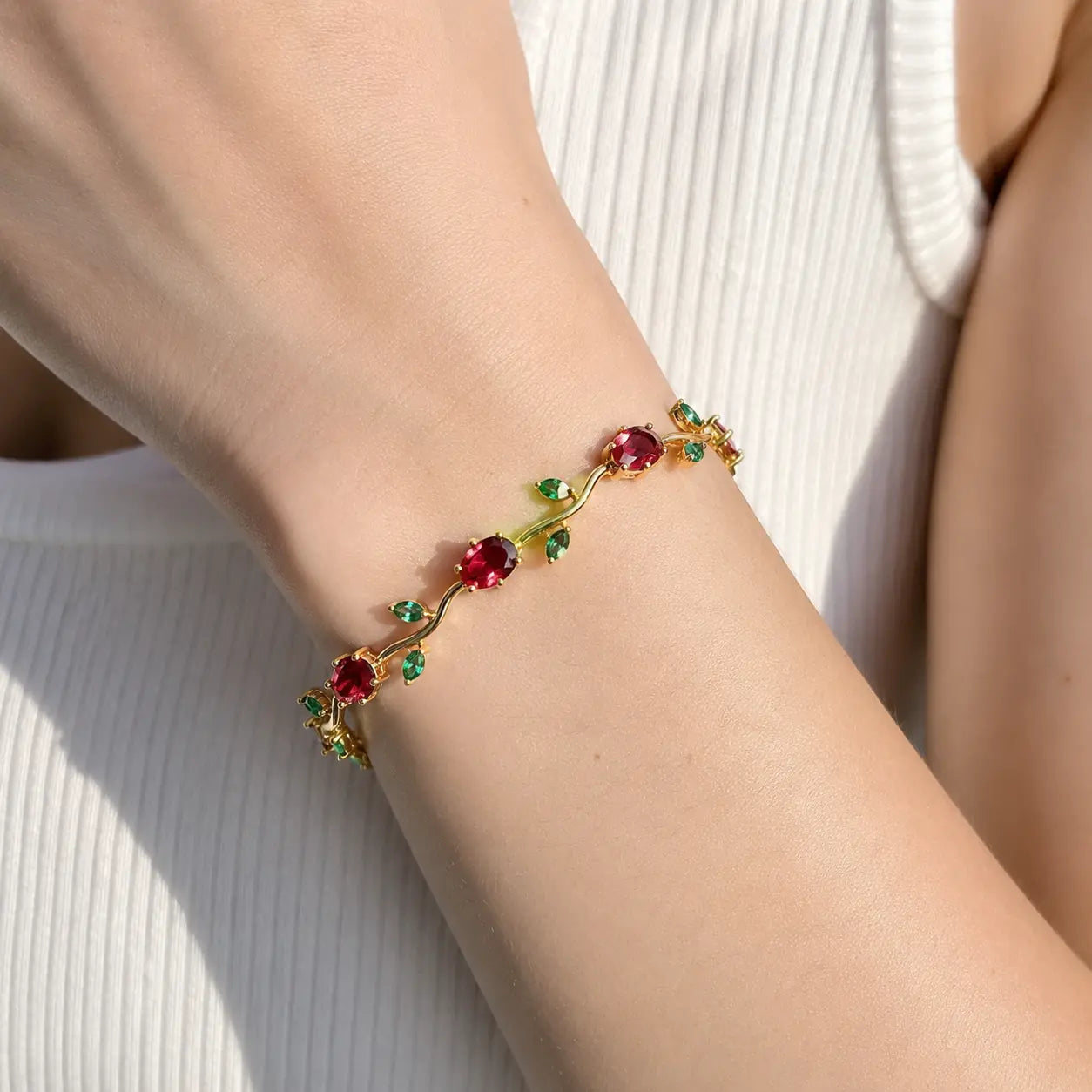 Ruby Emerald Tulip Bracelet