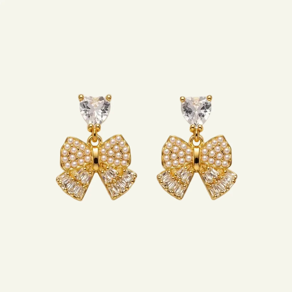 Pearl Bow Drop Earrings