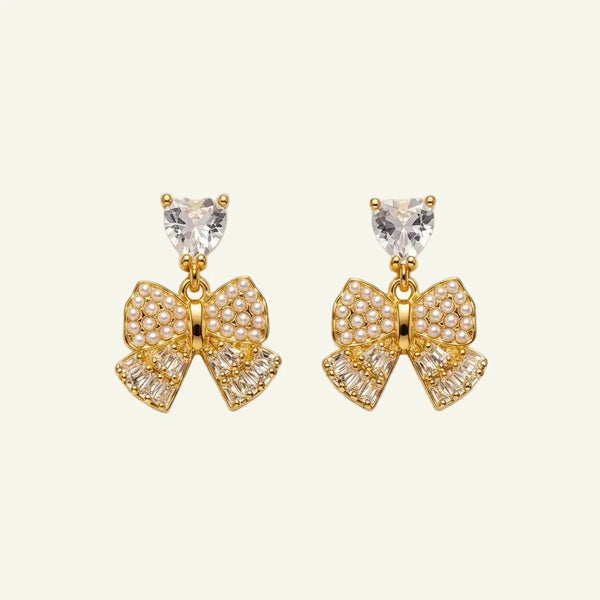 Pearl Bow Drop Earrings
